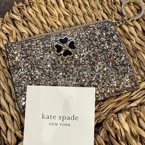 NWT Kate Spade gunmetal glitter key ring card holder.